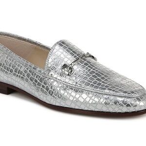 Sam Edelman Silver Metallic Croc-Embossed Loafers